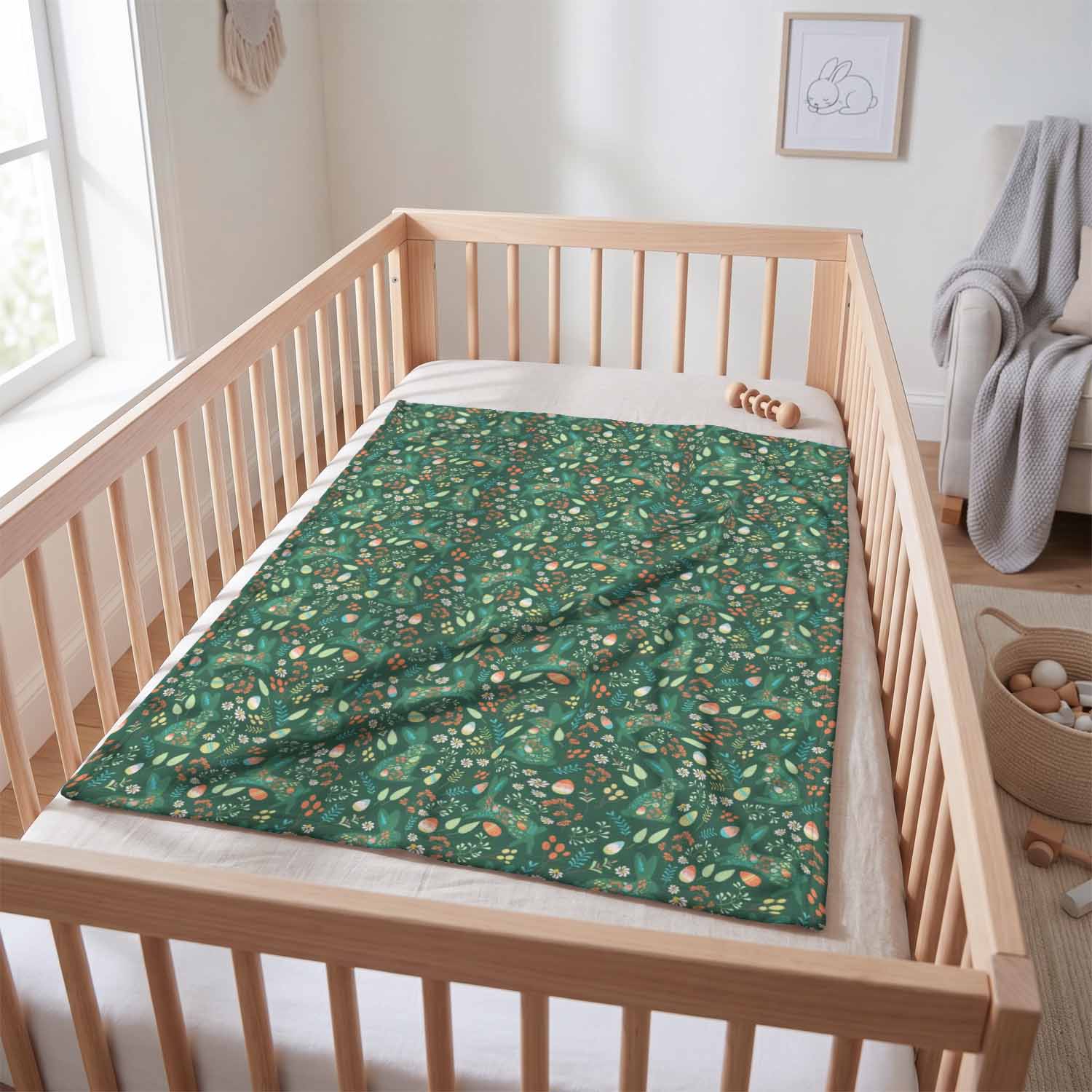 ilustrowane_pisanki_i_zające_wielkanocne_w_zielonej_kolorystyce